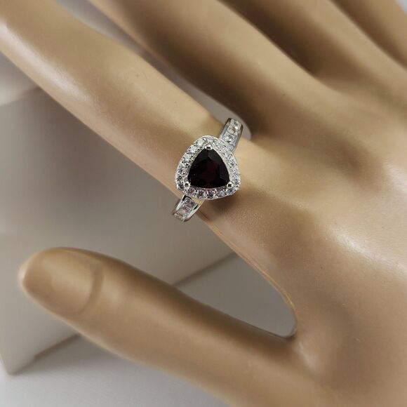 Garnet Trillion Ring with CZ SIZE 7-1/2 - Picture 10 of 11